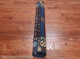Blue Turkmen Ersari Handmade Wool Runner Rug - 4' 1" X 9' 5"