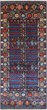 Blue Turkmen Ersari Handmade Wool Runner Rug - 4' 1" X 9' 5"