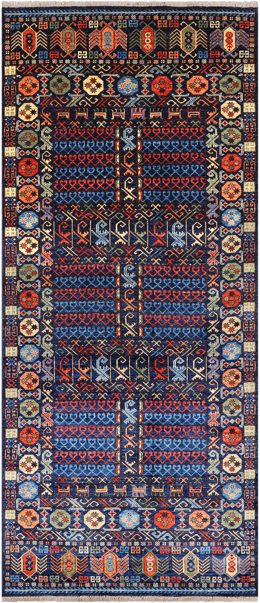 Blue Turkmen Ersari Handmade Wool Runner Rug - 4' 1" X 9' 5"