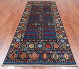 Blue Turkmen Ersari Handmade Wool Runner Rug - 4' 1" X 9' 5"