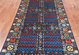 Blue Turkmen Ersari Handmade Wool Runner Rug - 4' 1" X 9' 5"