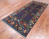 Blue Turkmen Ersari Handmade Wool Runner Rug - 4' 1" X 9' 5"