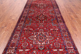 Red Vintage Persian Heriz Serapi Hand Knotted Wool Rug - 4' 8" X 12' 10"