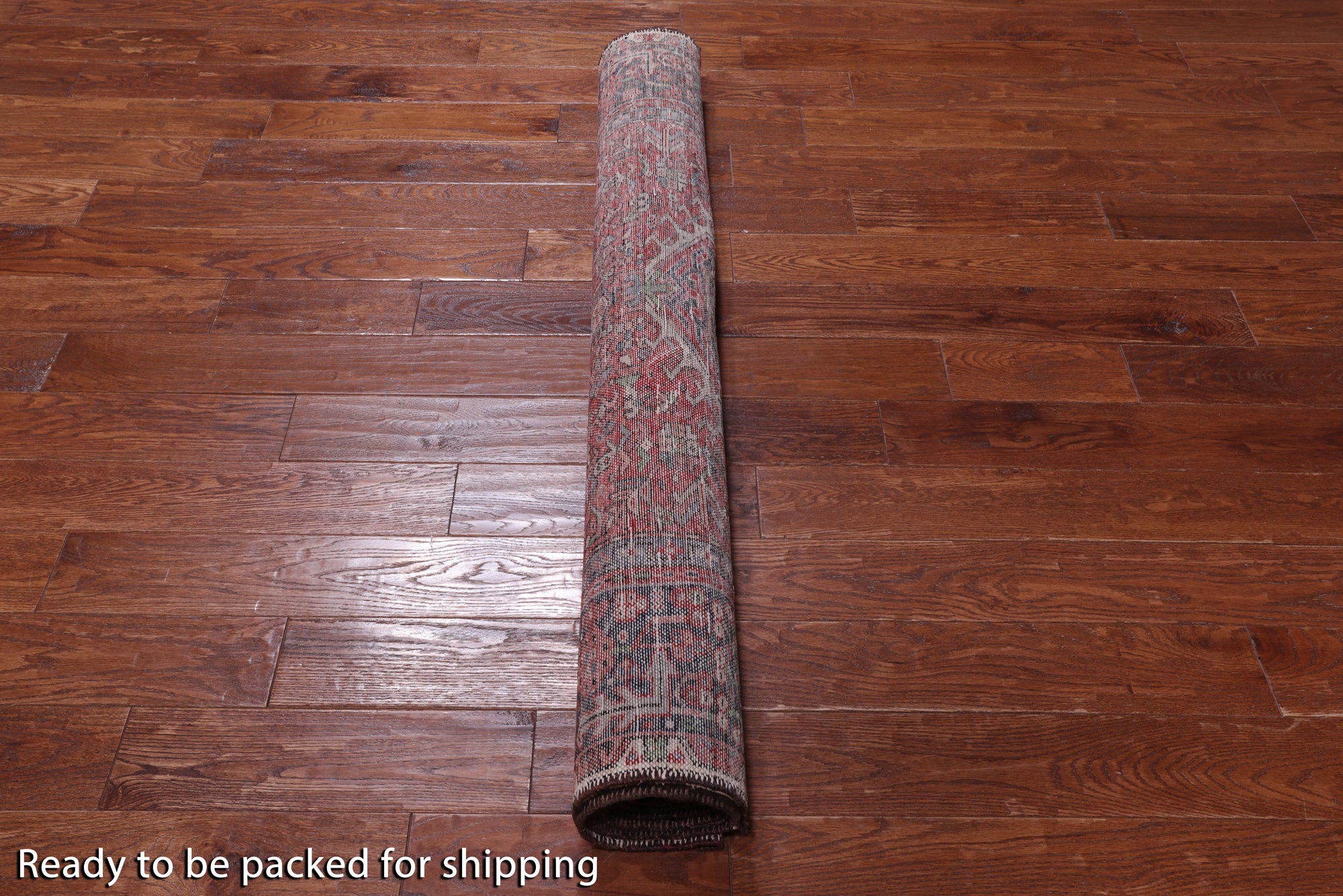 Red Vintage Persian Heriz Serapi Handmade Wool Rug - 4' 9" X 12' 5"
