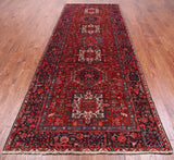 Red Vintage Persian Heriz Serapi Handmade Wool Rug - 4' 9" X 12' 5"