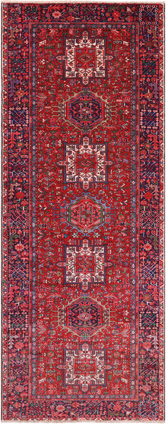 Red Vintage Persian Heriz Serapi Handmade Wool Rug - 4' 9" X 12' 5"