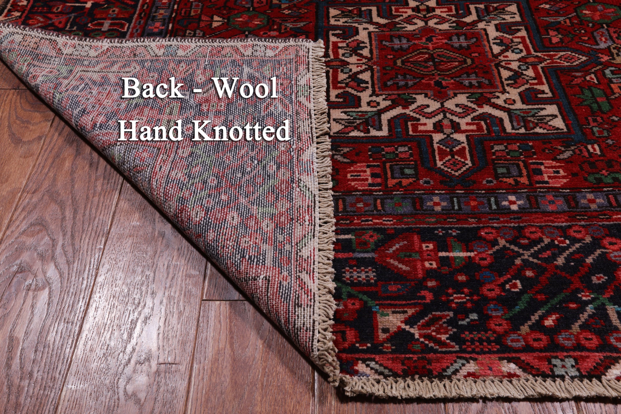 Red Vintage Persian Heriz Serapi Handmade Wool Rug - 4' 9" X 12' 5"