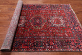 Red Vintage Persian Heriz Serapi Handmade Wool Rug - 4' 9" X 12' 5"