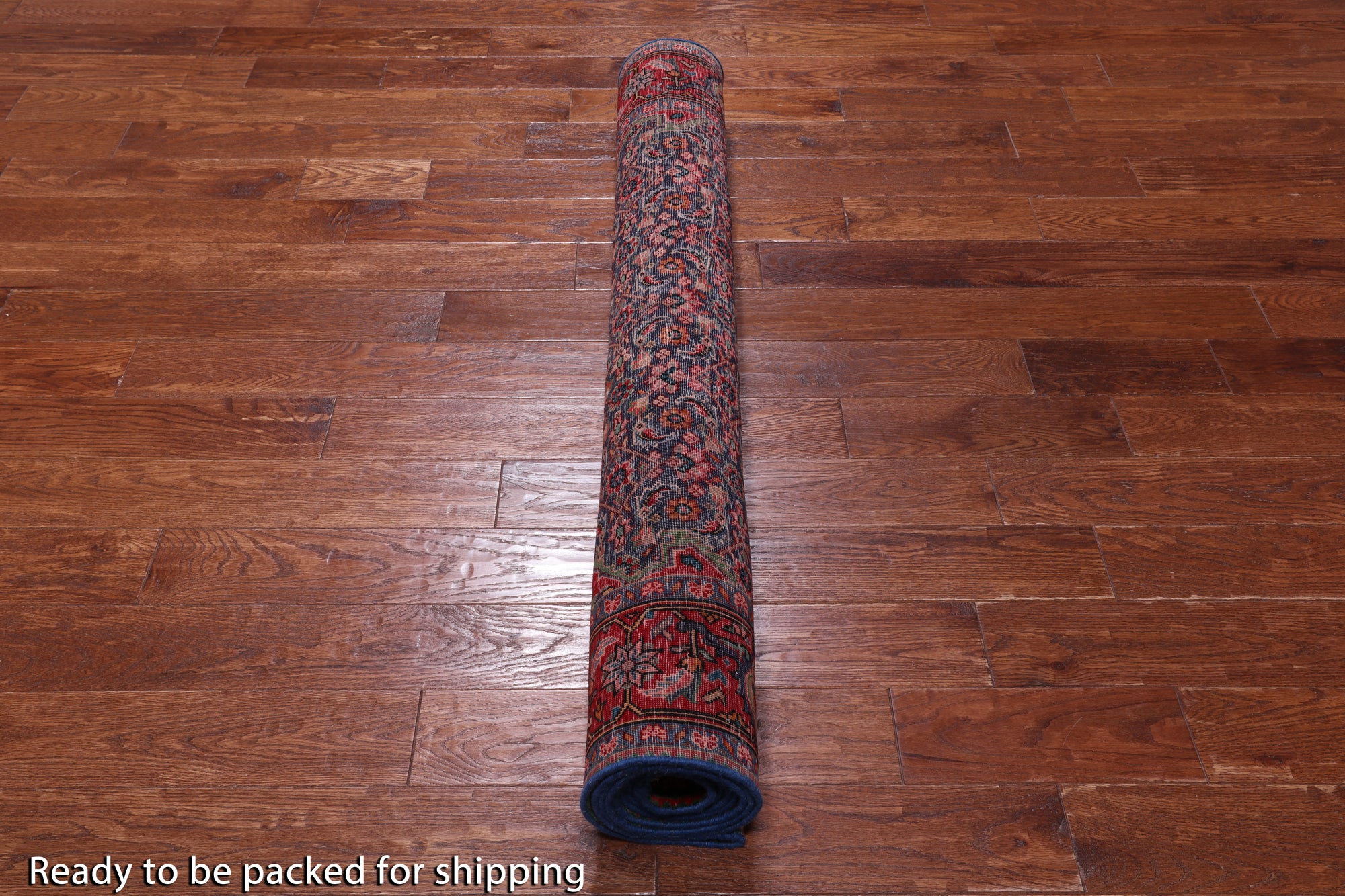 Navy Blue Vintage Persian Heriz Serapi Hand-Knotted Wool Rug - 4' 8" X 10' 7"