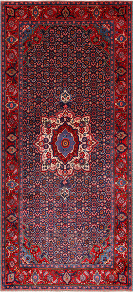 Navy Blue Vintage Persian Heriz Serapi Hand-Knotted Wool Rug - 4' 8" X 10' 7"