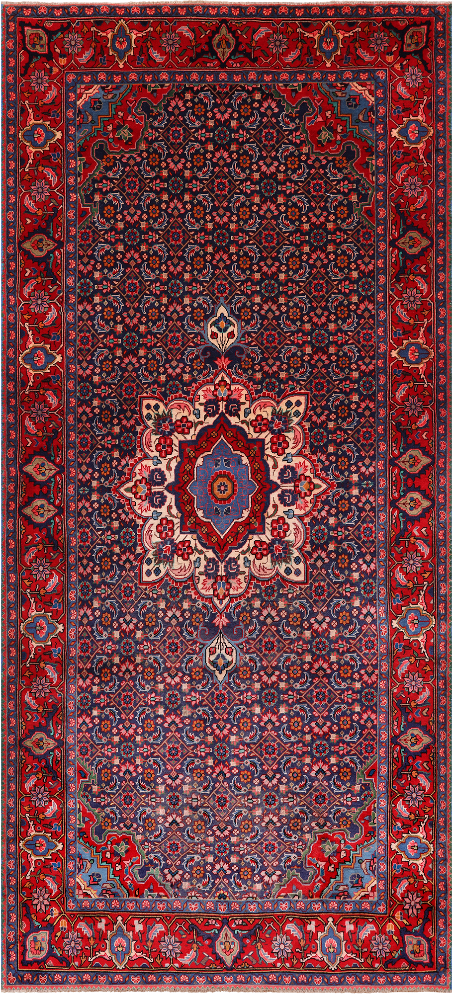 Navy Blue Vintage Persian Heriz Serapi Hand-Knotted Wool Rug - 4' 8" X 10' 7"
