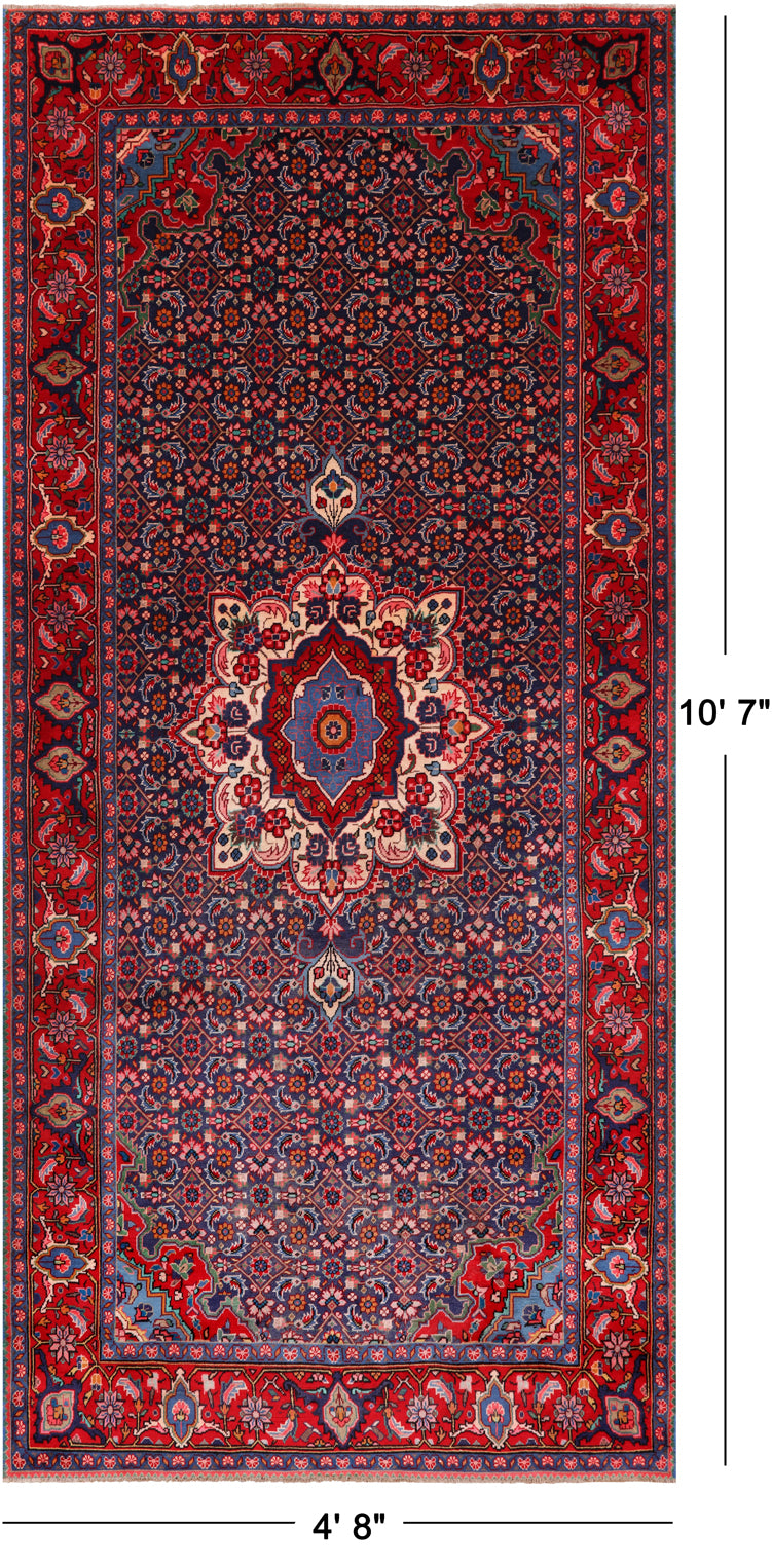 Navy Blue Vintage Persian Heriz Serapi Hand-Knotted Wool Rug - 4' 8" X 10' 7"