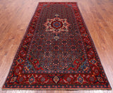 Navy Blue Vintage Persian Heriz Serapi Hand-Knotted Wool Rug - 4' 8" X 10' 7"