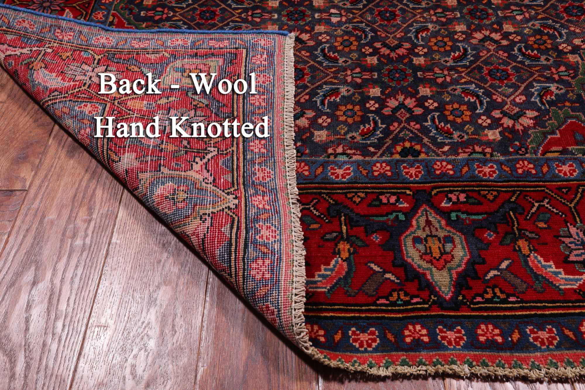 Navy Blue Vintage Persian Heriz Serapi Hand-Knotted Wool Rug - 4' 8" X 10' 7"