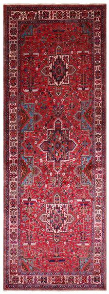 Red Vintage Persian Heriz Serapi Hand Knotted Wool Rug - 4' 11" X 12' 9"