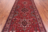 Red Vintage Persian Heriz Serapi Hand Knotted Wool Rug - 4' 11" X 12' 9"