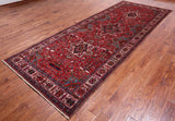 Red Vintage Persian Heriz Serapi Hand Knotted Wool Rug - 4' 11" X 12' 9"