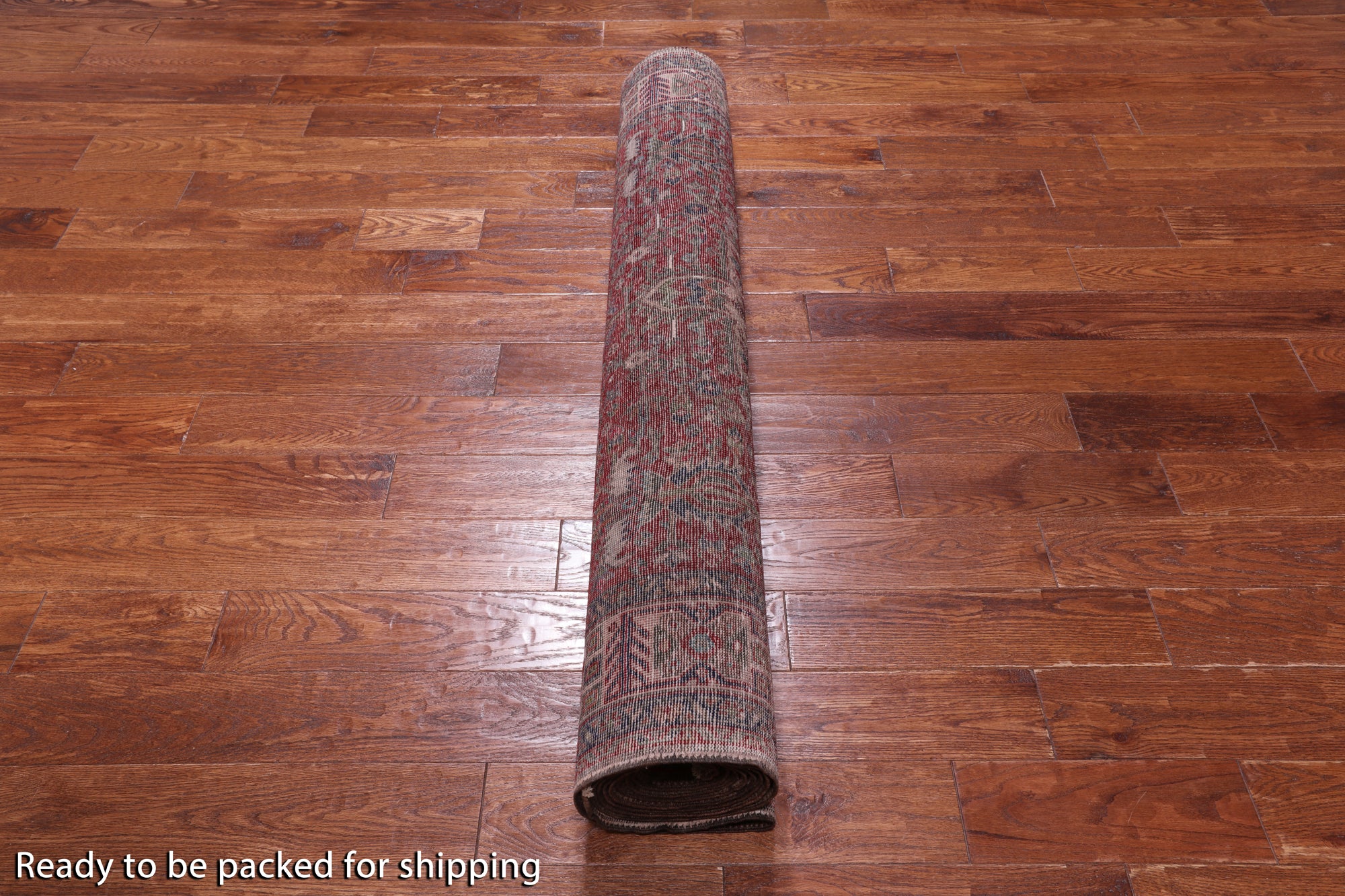 Red Vintage Persian Heriz Serapi Hand Knotted Wool Rug - 4' 11" X 12' 9"