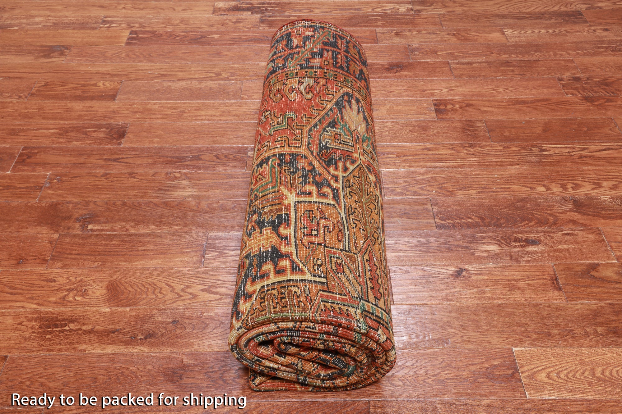 Red Vintage Persian Heriz Serapi Hand-Knotted Wool Rug - 7' 9" X 10' 11"