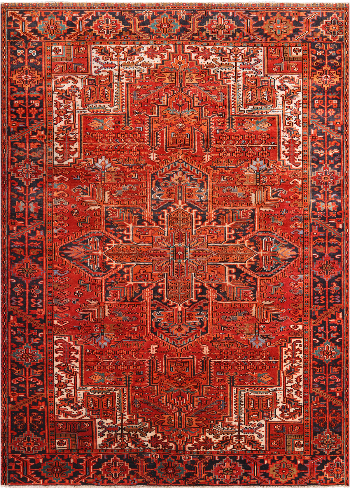 Red Vintage Persian Heriz Serapi Hand-Knotted Wool Rug - 7' 9" X 10' 11"