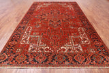 Red Vintage Persian Heriz Serapi Hand-Knotted Wool Rug - 7' 9" X 10' 11"