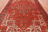 Red Vintage Persian Heriz Serapi Hand-Knotted Wool Rug - 7' 9" X 10' 11"