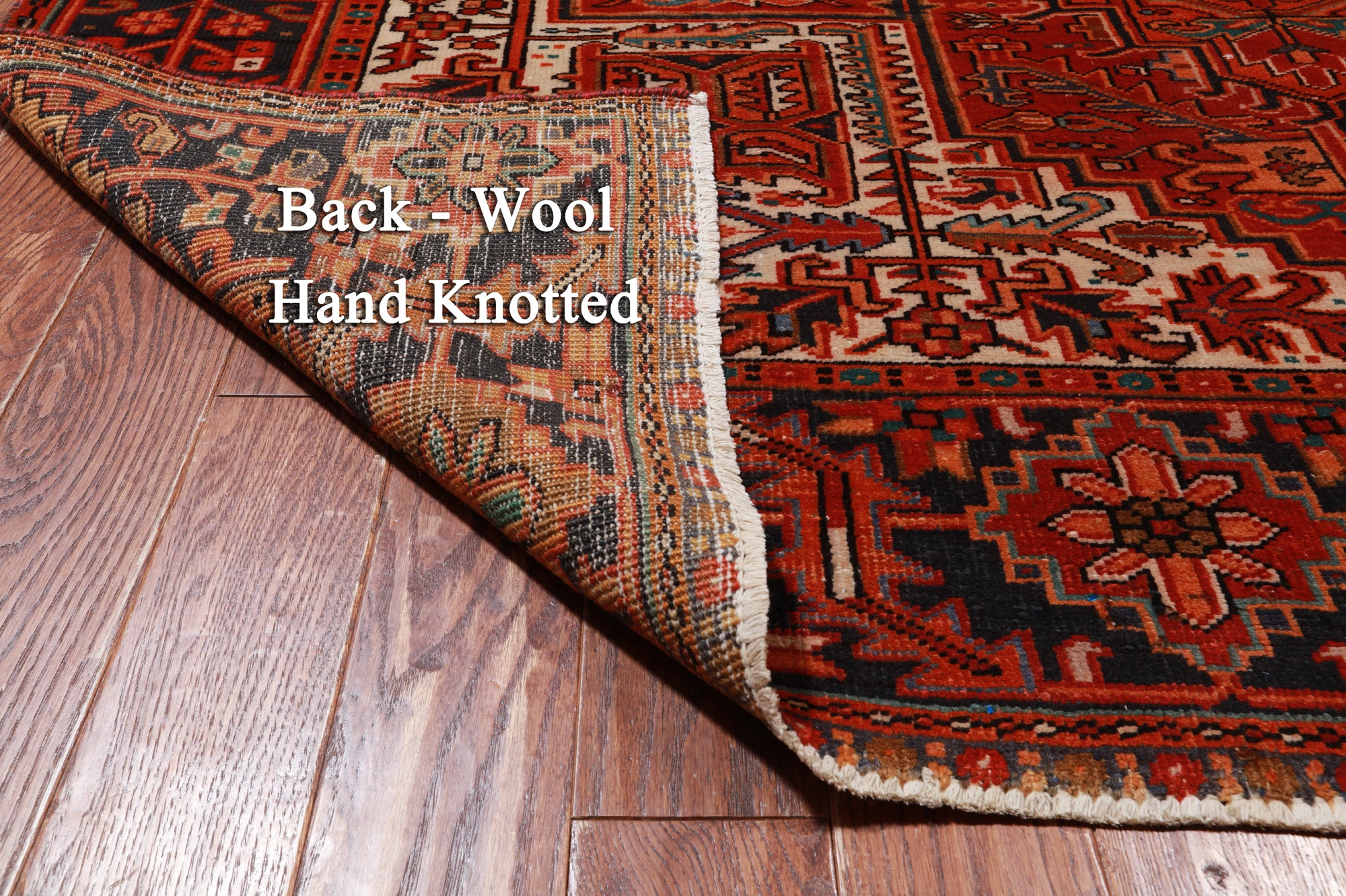 Red Vintage Persian Heriz Serapi Hand-Knotted Wool Rug - 7' 9" X 10' 11"