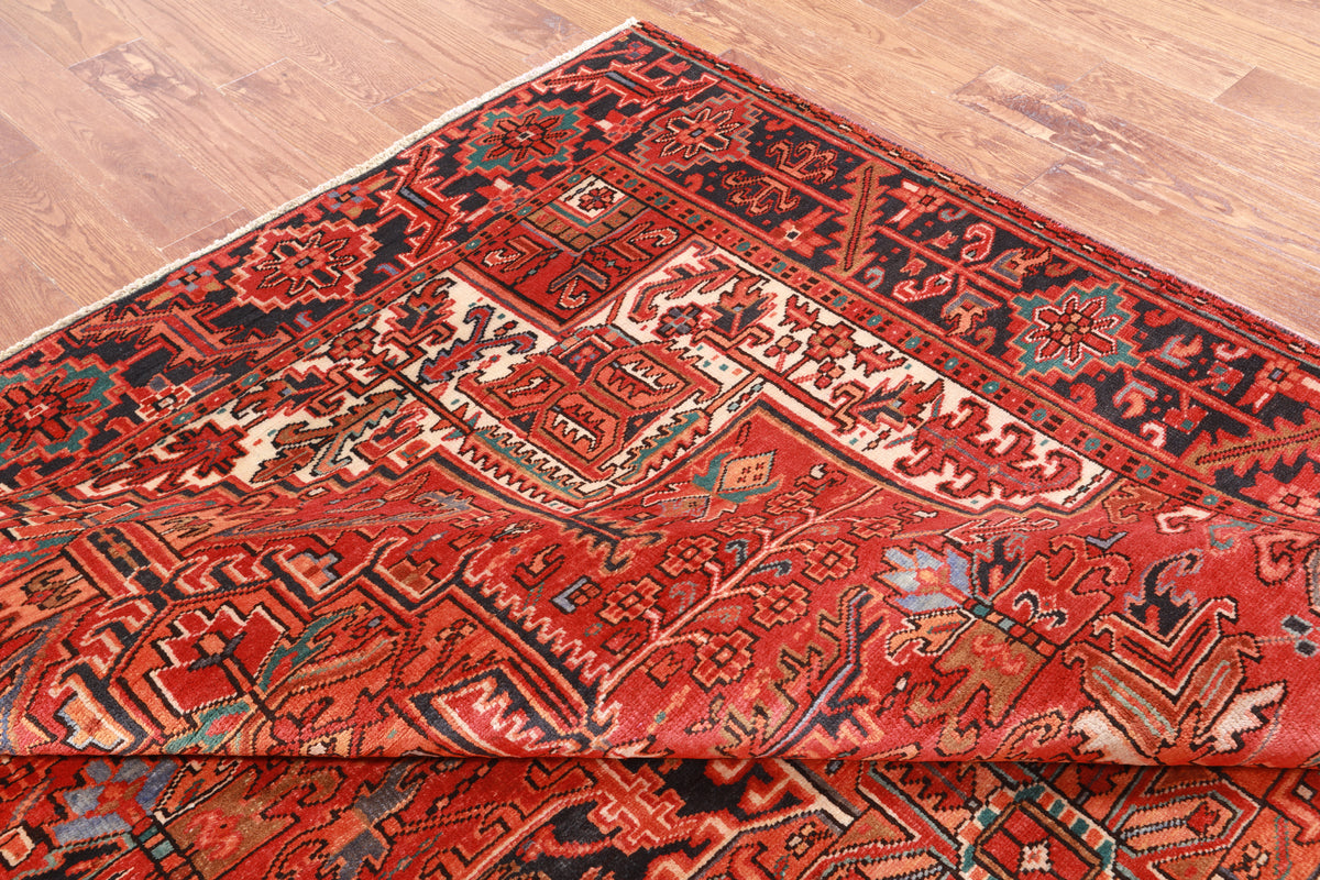 Red Vintage Persian Heriz Serapi Hand-Knotted Wool Rug - 7' 9" X 10' 11"