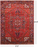 Red Vintage Persian Heriz Serapi Handmade Wool Rug - 8' 0" X 10' 6"