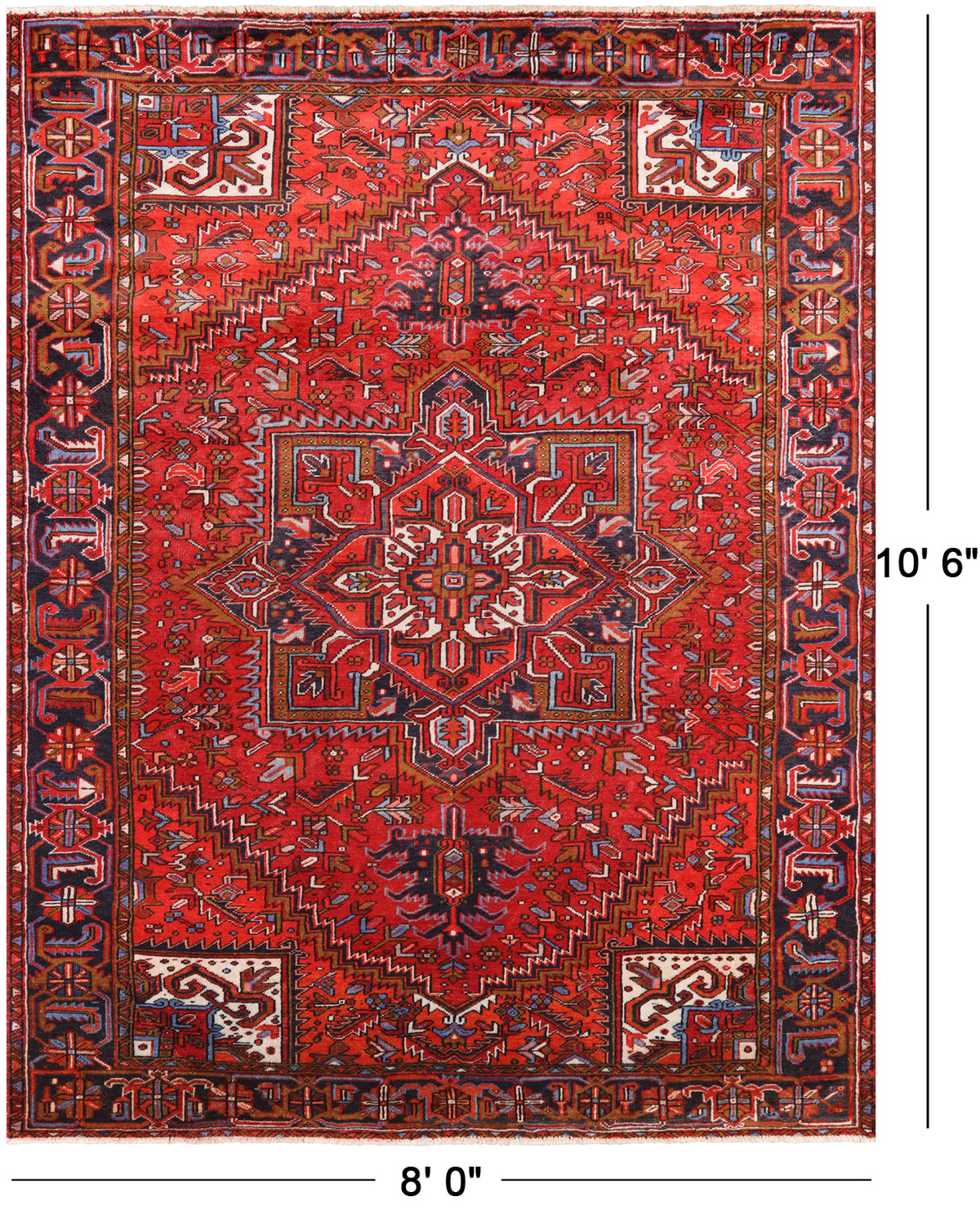 Red Vintage Persian Heriz Serapi Handmade Wool Rug - 8' 0" X 10' 6"