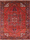Red Vintage Persian Heriz Serapi Handmade Wool Rug - 8' 0" X 10' 6"