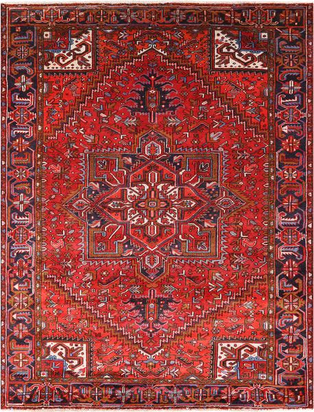 Red Vintage Persian Heriz Serapi Handmade Wool Rug - 8' 0" X 10' 6"