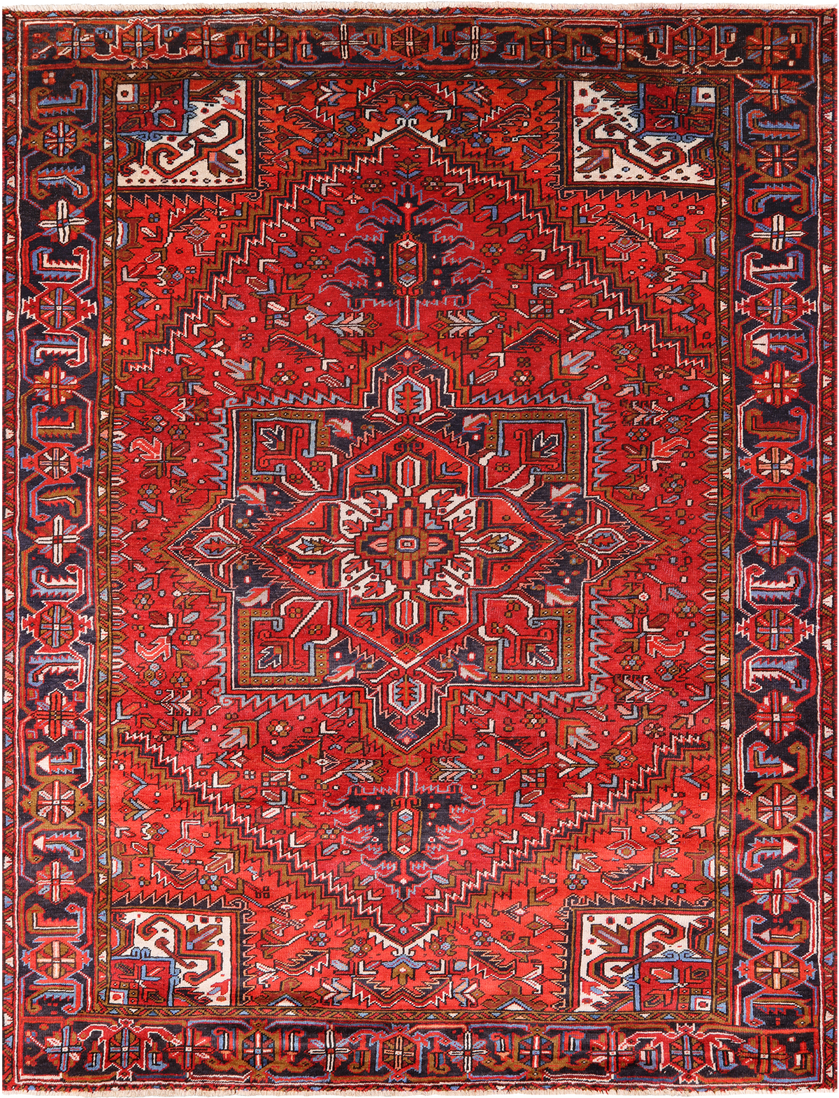 Red Vintage Persian Heriz Serapi Handmade Wool Rug - 8' 0" X 10' 6"