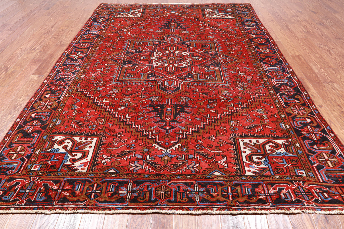 Red Vintage Persian Heriz Serapi Handmade Wool Rug - 8' 0" X 10' 6"