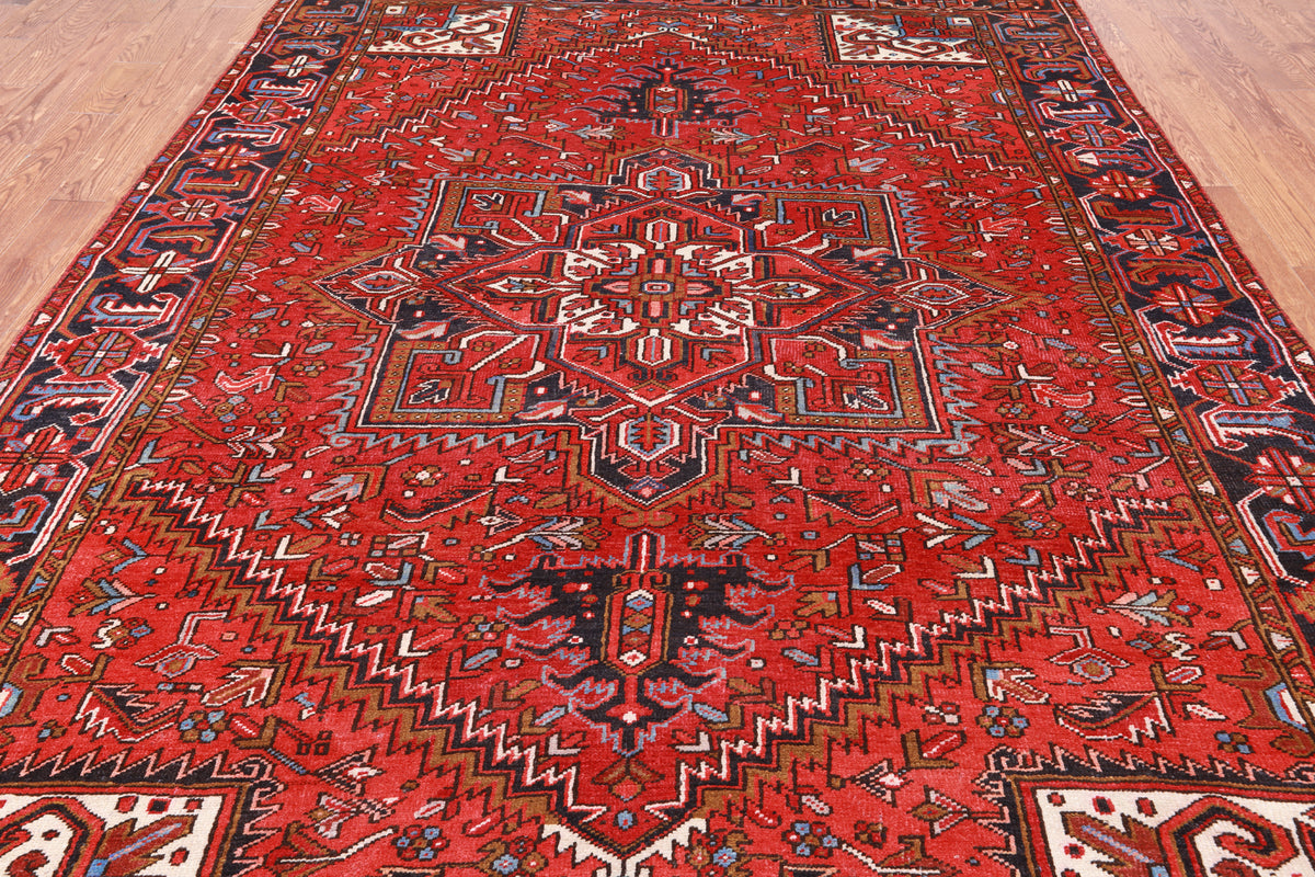 Red Vintage Persian Heriz Serapi Handmade Wool Rug - 8' 0" X 10' 6"