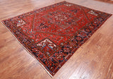 Red Vintage Persian Heriz Serapi Handmade Wool Rug - 8' 0" X 10' 6"