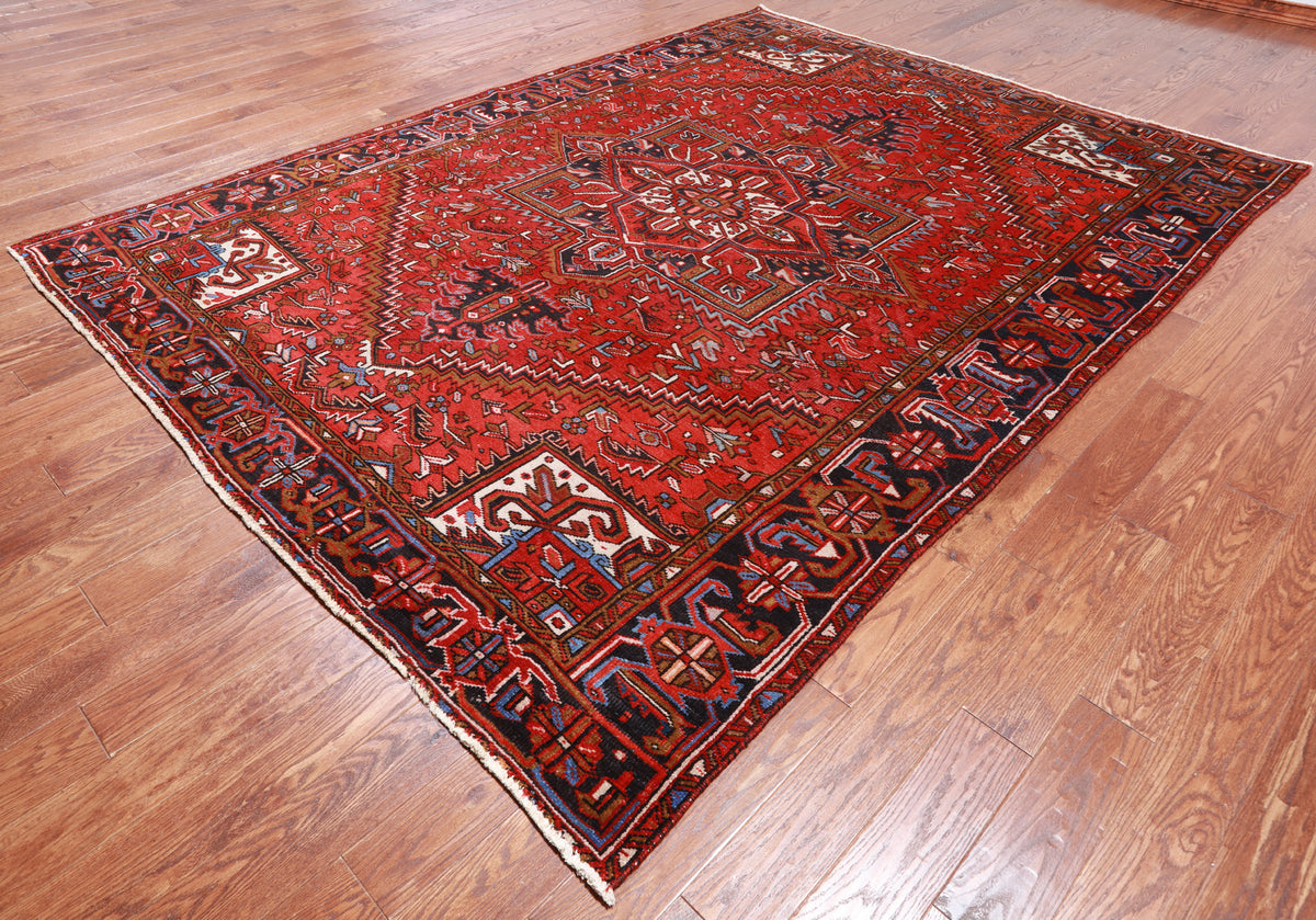 Red Vintage Persian Heriz Serapi Handmade Wool Rug - 8' 0" X 10' 6"