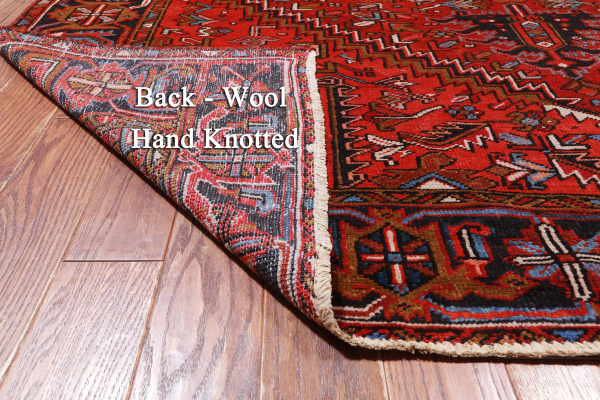 Red Vintage Persian Heriz Serapi Handmade Wool Rug - 8' 0" X 10' 6"