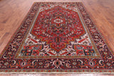 Red Vintage Persian Heriz Serapi Handmade Wool Rug - 7' 8" X 10' 10"