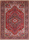 Red Vintage Persian Heriz Serapi Handmade Wool Rug - 7' 8" X 10' 10"