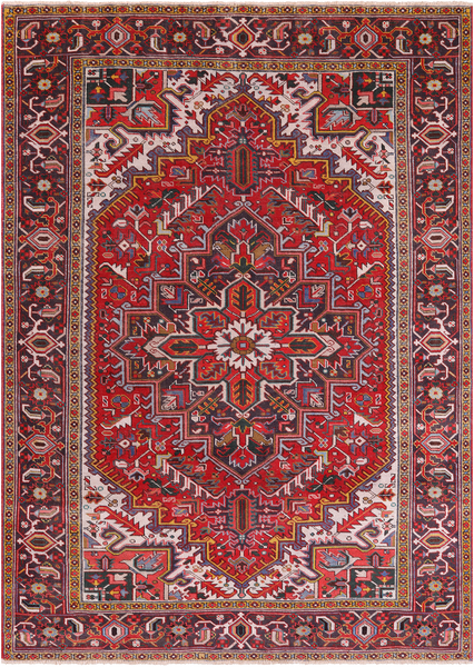 Red Vintage Persian Heriz Serapi Handmade Wool Rug - 7' 8" X 10' 10"
