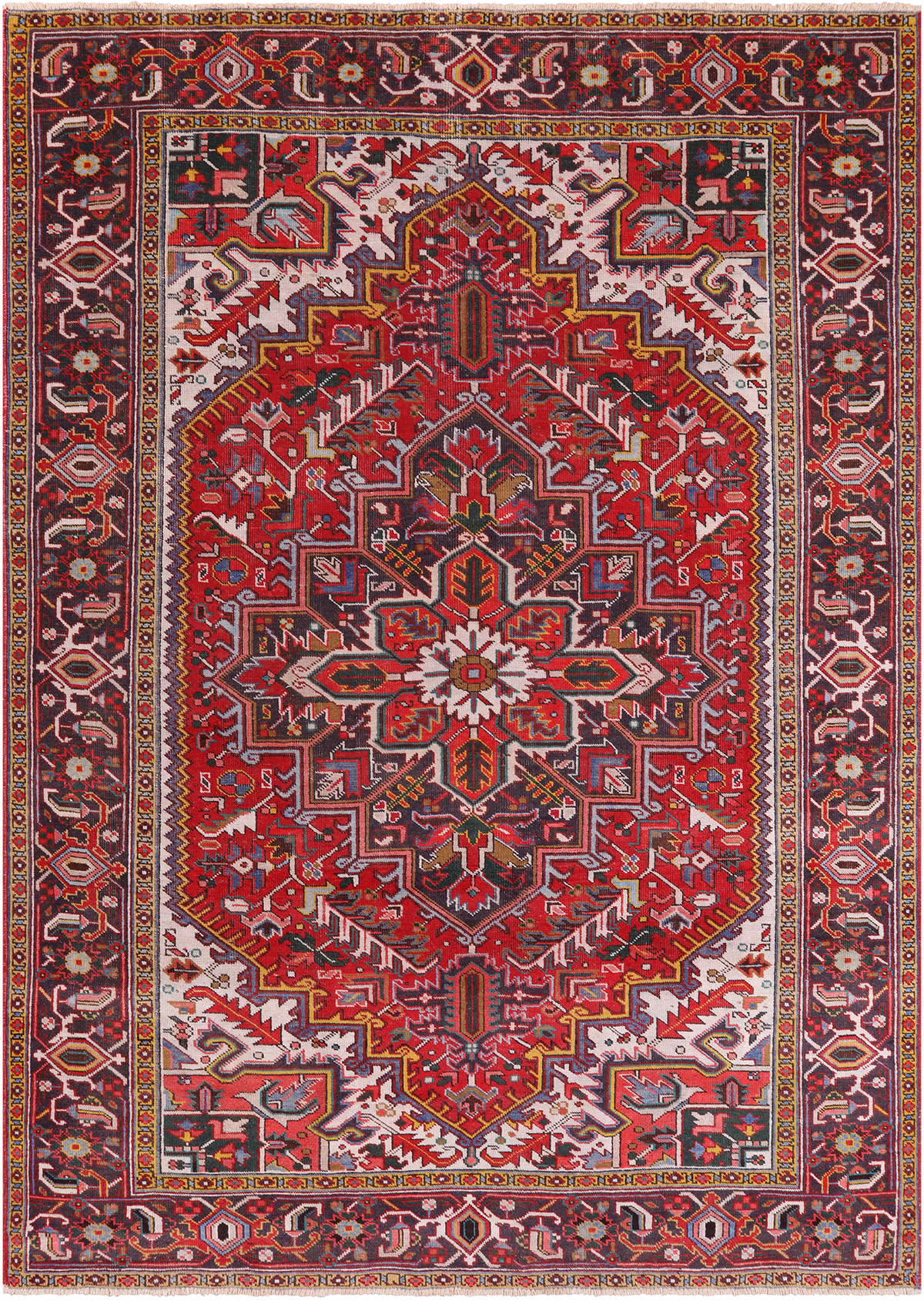 Red Vintage Persian Heriz Serapi Handmade Wool Rug - 7' 8" X 10' 10"