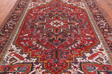 Red Vintage Persian Heriz Serapi Handmade Wool Rug - 7' 8" X 10' 10"