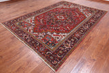 Red Vintage Persian Heriz Serapi Handmade Wool Rug - 7' 8" X 10' 10"