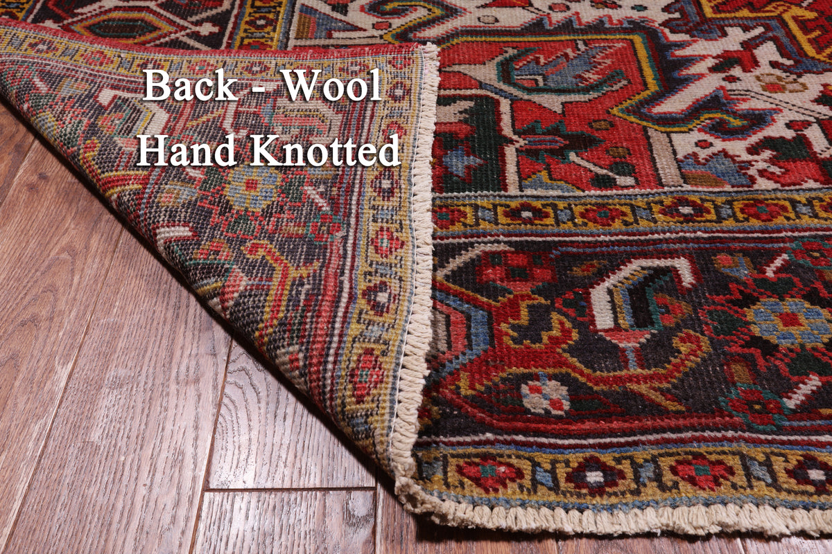 Red Vintage Persian Heriz Serapi Handmade Wool Rug - 7' 8" X 10' 10"