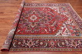 Red Vintage Persian Heriz Serapi Handmade Wool Rug - 7' 8" X 10' 10"