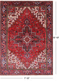 Red Vintage Persian Heriz Serapi Hand-Knotted Wool Rug - 7' 10" X 10' 10"