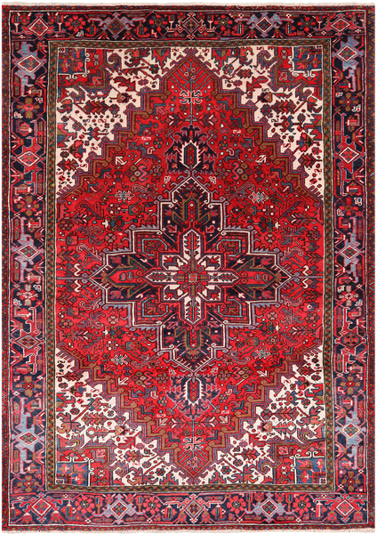 Red Vintage Persian Heriz Serapi Hand-Knotted Wool Rug - 7' 10" X 10' 10"