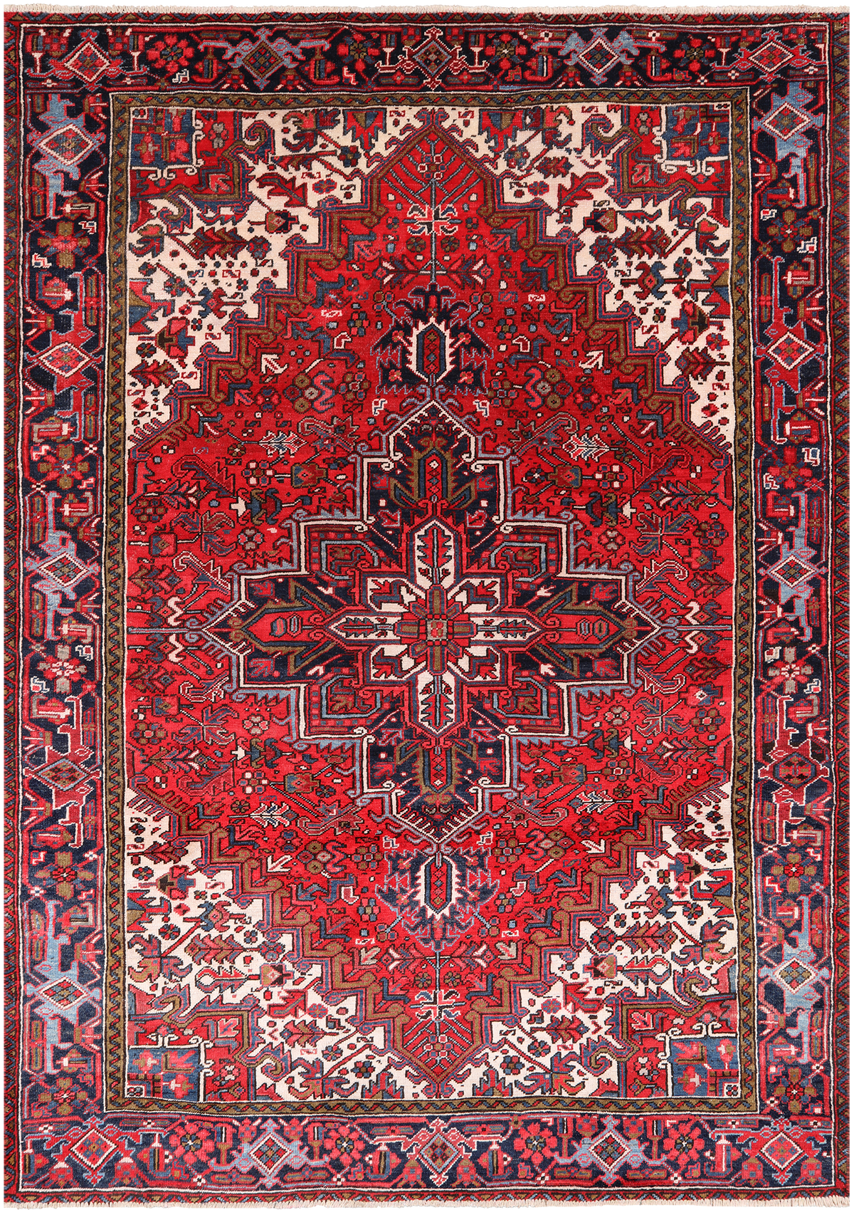 Red Vintage Persian Heriz Serapi Hand-Knotted Wool Rug - 7' 10" X 10' 10"
