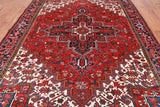 Red Vintage Persian Heriz Serapi Hand-Knotted Wool Rug - 7' 10" X 10' 10"